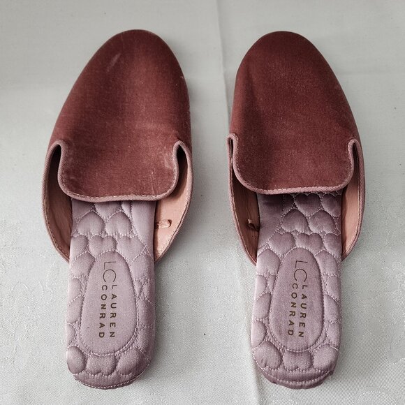 Size M 7/8 LC Lauren Conrad Pink Velour Slippers New No Tags No Box - Picture 2 of 8